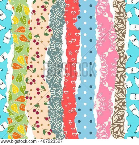 Scrapbook Seamless Pattern. Vector Stock Illustration.