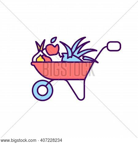 Yard Trimming Rgb Color Icon. Horticultural Practice. Fruit Harvesting. Grass, Leaves, Tree And Brus