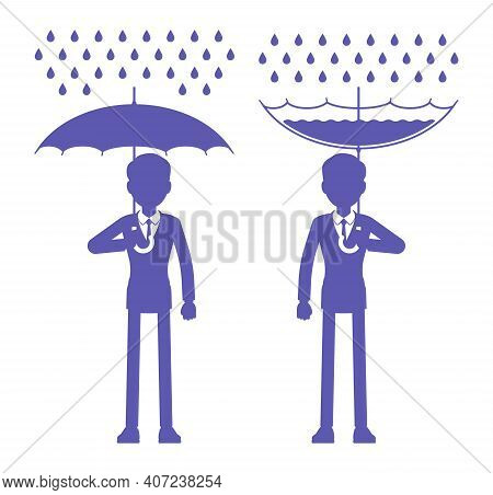 Rainwater Harvesting Man, Rwh Icon, Collection And Storage Of Rain. Drops Catchment Technology With 