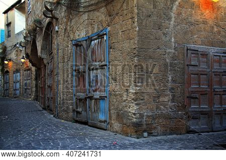 The Old Cobblestone Souk Of Batroun In The Early Morning Hours.