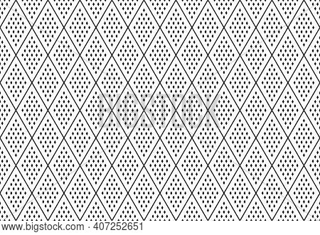 Seamless Geometric Diamonds Patternt With Dots Texture On White Background. Vector Art.