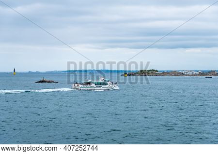 Roscoff, France - August 28, 2019: Ferry From Roscoff To Batz Island, This Is Part Of The Ponant Isl