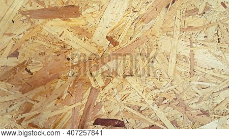 Wooden Shavings Panel Background, Texture Of Oriented Strand Board, Osb.