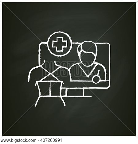 Online Trauma Care Chalk Icon. Telehealth Medical Care. Virtual Rehabilitologist Consultation. Telem
