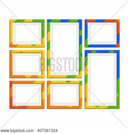 Set Of Colorful Wooden Frames. Wooden Square Picture Frames Of Colorful Set For Your Web Design. Abs