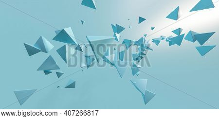 Blue Triangle Geometric Shae Objects On Blue Background 3d Render Illustration