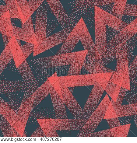Stippled Triangles Vector Texture Trendy Seamless Pattern Retro Abstract Background. Handmade Tileab