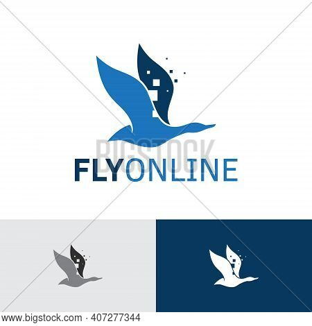 Flying Duck Goose Bird Online Technology Logo