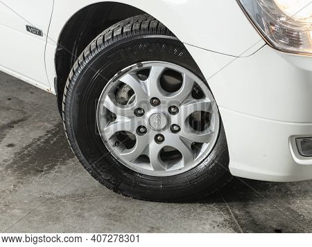 Novosibirsk, Russia - February 07 2021: Hyundai Starex,car Wheel With Alloy Wheel And Rubber On A Ca