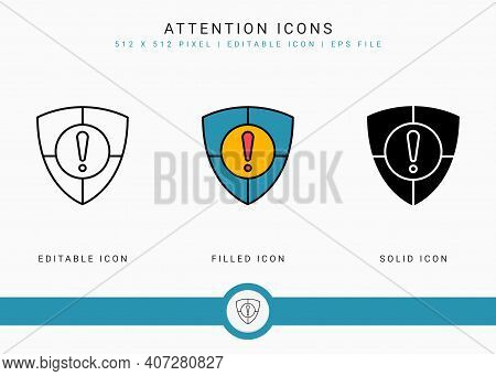 Attention Icons Set Vector Illustration With Solid Icon Line Style. Exclamation Mark Alert Concept. 