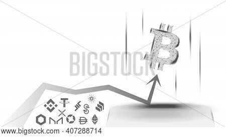 Vector Illustration Of A Concept Of The Advantage Of Bitcoin Over Altcoins On White Background. Btc 