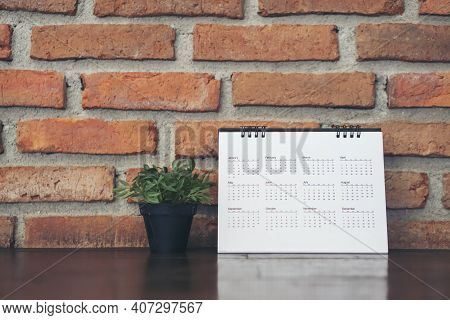 2021 Calendar Desk Place On Table. Desktop Calender For Planner To Plan Agenda, Timetable, Appointme
