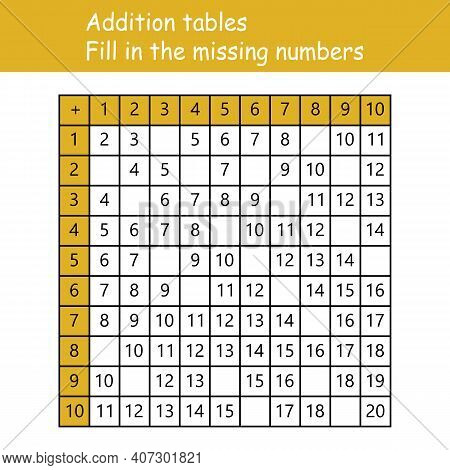 Addition Tables. Fill Vector & Photo (Free Trial) | Bigstock