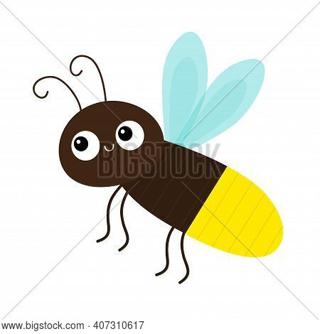 Cute Firefly Beetle Bug. Insect Animal. Cartoon Kawaii Funny Smiling Baby Character. Brown Color. Sh