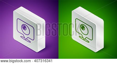 Isometric Line Map Pointer With Billiard Pool Snooker Ball With Number 8 Icon Isolated On Purple And