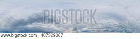 Sky Panorama On Overcast Rainy Day With Nimbostratus Clouds In Seamless Spherical Equirectangular Fo