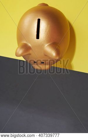 piggy pank at the edge of , risk and danger                         