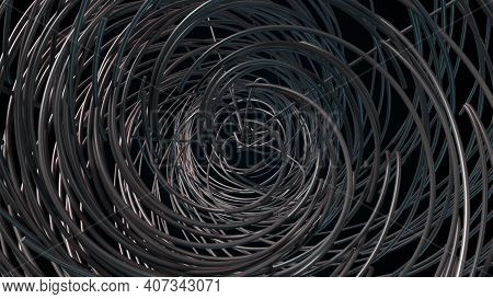 Plexus Of Random Splines, Computer Generated. 3d Rendering Of Technical Background