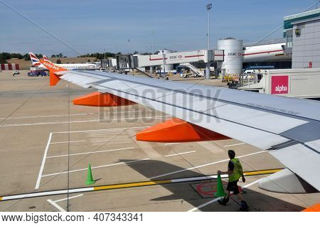GATWICK, UK - CIRCA AUGUST 2011: EasyJet airplane at Gatwick Airport.