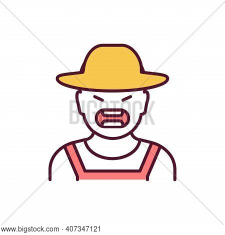Farm Cruelty Rgb Color Icon. Angry Farmer. Person In Hat Yelling. Human Shouting. Agressive Man On R