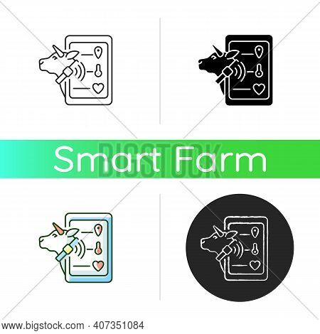 Livestock Monitoring Icon. Cattle Tracking Systems. Cows Location Monitoring. Smart Agritech. Animal