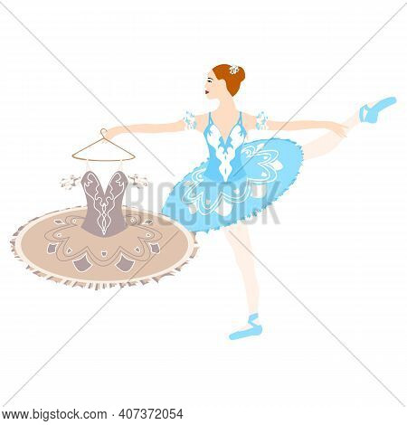 Ballerina In Tutu Lacedress, Pointe Shoes, Dancing And Posing, Vector Ballet