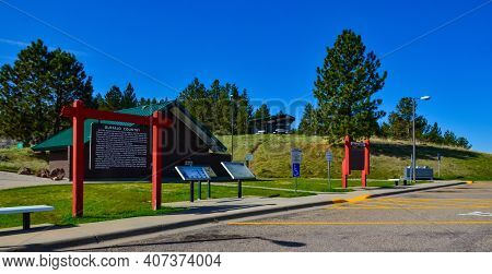 Usa, Montana - April 28, 2018: Information Signs Near The Recreation Area Near The Highway In Montan