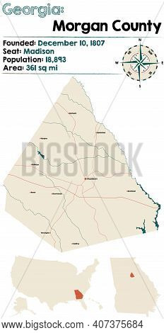 Large And Detailed Map Of Morgan County In Georgia, Usa.