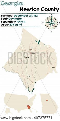 Large And Detailed Map Of Newton County In Georgia, Usa.