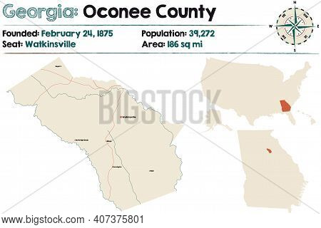 Large And Detailed Map Of Oconee County In Georgia, Usa.