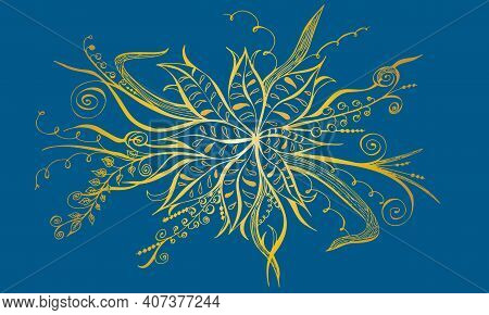 Flower Golden Hand Drawn Abstract Fantasy, Illustration For Background
