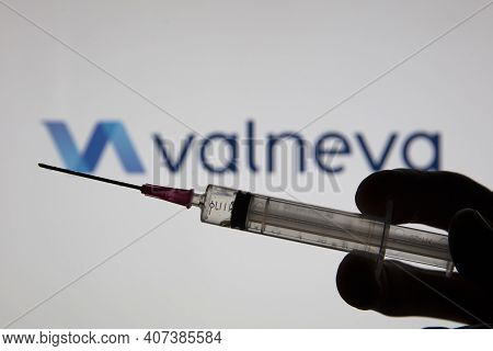Oxford, Uk - February 2020: Valneva Biotech Logo With A Covid Vaccine Injection