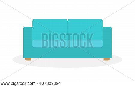 Sofa In Green Colors On Wooden Legs. Minimalistic Furniture Style. Flat Vector Illustration