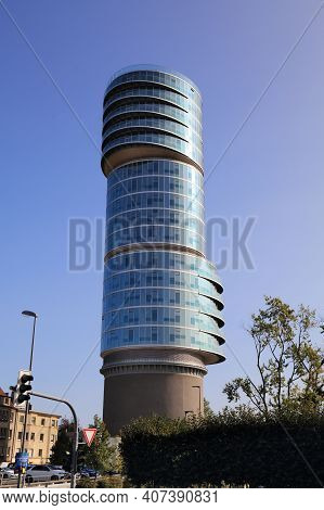 Bochum, Germany - September 17, 2020: Exzenterhaus Skyscaper In Bochum. The Office Building Was Cons