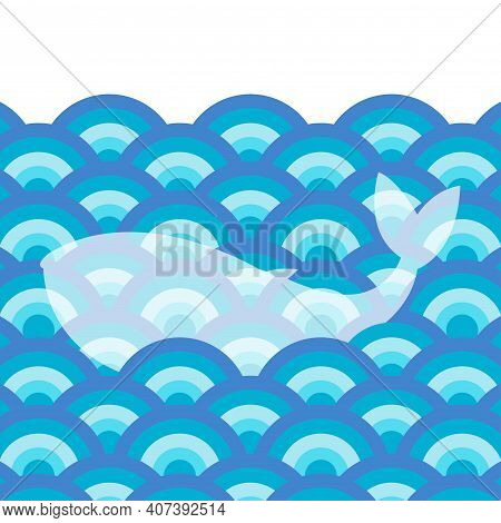 Whale Conceptual At Sea. Vector Illustration In Cartoon Style.