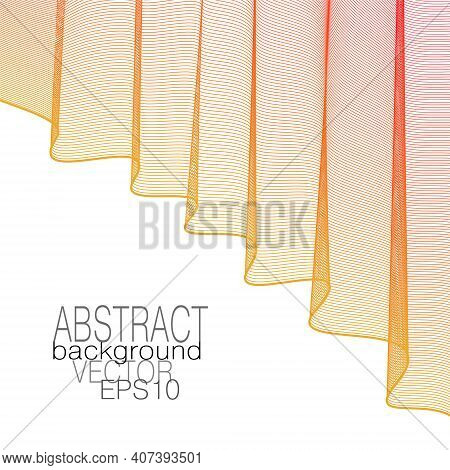 Red, Yellow Draped Curtain, Elegant Folds, White Background. Theater Stage Concept. Thin Wavy Lines,