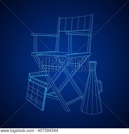 Director Movie Workplace Chair. Wireframe Low Poly Mesh Vector Illustration