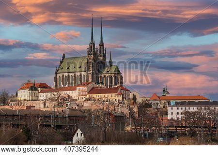A View Of The City Of Brno In The Czech Republic In Europe From The Viewpoint Of Spilberk. The Domin