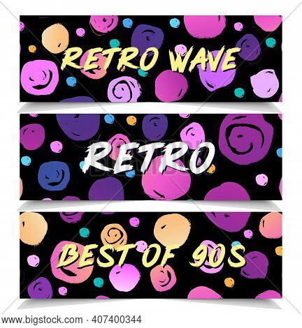 Retro Futurism Flyer Set. Vector Futuristic Synth Wave Illustration. 80s Retro Poster Background. Go