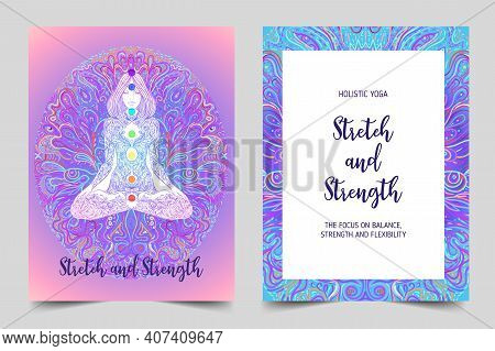 Yoga Card, Flyer, Poster, Mat Design. Colorful Design Template For Spiritual Retreat Or Yoga Studio.