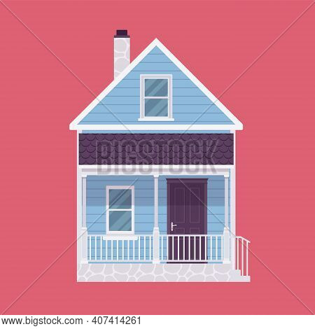 Wooden Country House, Dacha, Small Cottage. Painted Natural Wood Facade, Organic Timber Building Ind