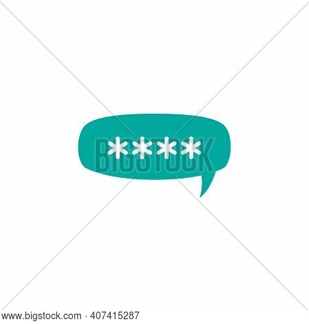 Four White Asterisks Footnote In Blue Bubble Icon. Password, Parol, Chat Ban Sign. Flat Icon Of Aste