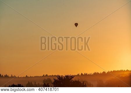 nice sunset with misty fog