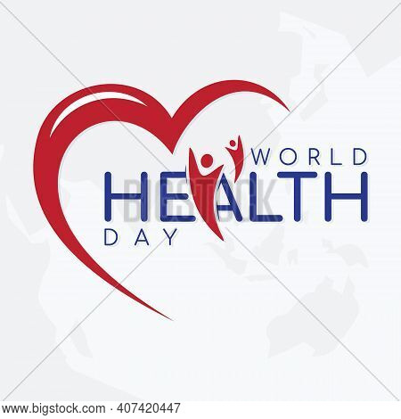 Vector Illustration Of World Health Day Concept Text Design On The World Map Background. Vector Illu