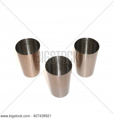 Stainless Steel Hiking Shot Glasses For Liqueur Isolated On White Background