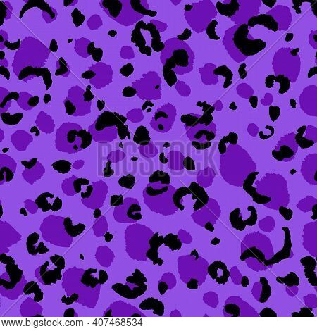 Abstract Modern Leopard Seamless Pattern. Animals Trendy Background. Purple And Black Decorative Vec