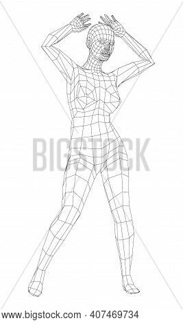 Wireframe Ballerina Or Dancer In Dance Pose. Vector 3d Rendering