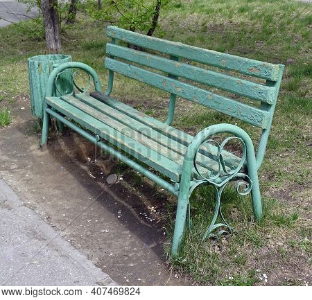 Old Wooden Bench In The City Park