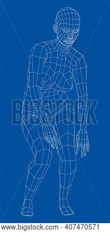Wireframe Ballerina Or Dancer In Dance Pose. Vector 3d Rendering