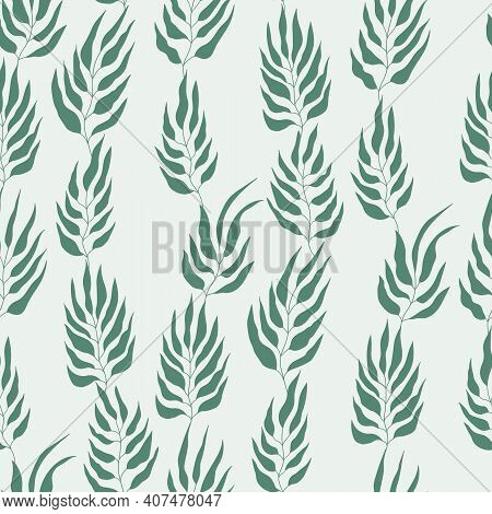 Floral Seamless With Hand Drawn Color Leaves. Cute Spring Background. Tropic Green Branches.modern F